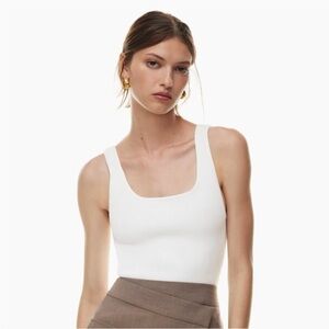 Aritzia Babaton Sculpt Rib Squareneck Waist Tank Top White L